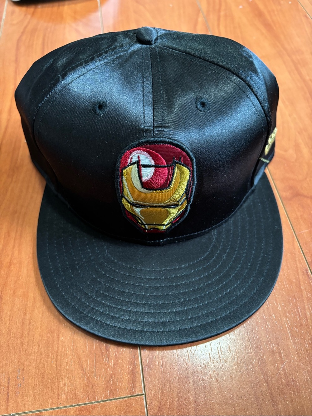 Black Satin Fitted Hat with Iron Man